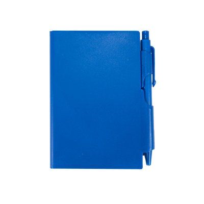 Блокнот для записей с авторучкой; синий; 10,5х7,9х1,1 см; пластик; тампопечать