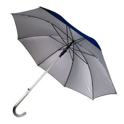 Зонт-трость с пластиковой ручкой  "под алюминий" "Silver", полуавтомат; темно-синий с серебром; D=103