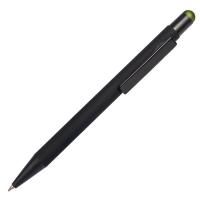 Ручка шариковая FACTOR BLACK со стилусом, черный/зеленый, металл, пластик, софт-покрытие