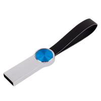 USB flash-карта UFO (16Гб), серебристый с синим, 8,8х1х0,5см,металл, искусственная кожа