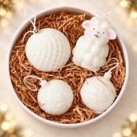 Подарочный набор свечей Елочная коллекция, 3 шара и овечка