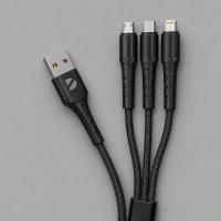 Дата-кабель Armor 3 в 1: micro USB, USB-C, Ligthning, 1.2м, черный, Deppa