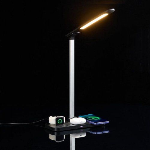 Настольная лампа с беспроводной зарядкой Power Light, черная