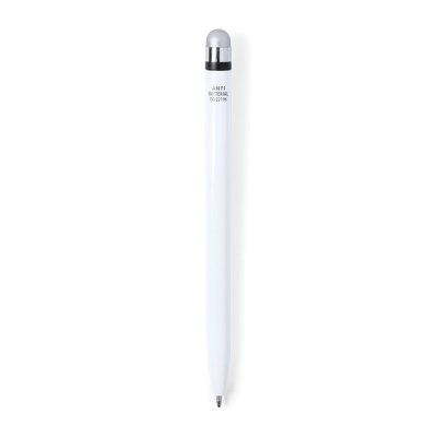 Шариковая ручка со стилусом VERNE, белый,  антибактериальный пластик