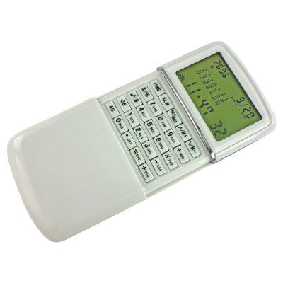 Калькулятор с календарем; белый; 6,2х10х1,5 см; пластик; тампопечать