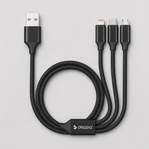 Дата-кабель 3 в 1: micro USB, USB-C, Ligthning, алюминий, 1.2м