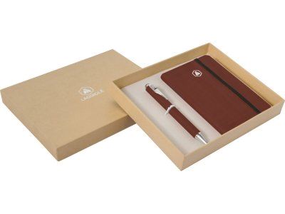 Набор подарочный Larbey: записная книжка, ручка шариковая, коричневый/серебристый
