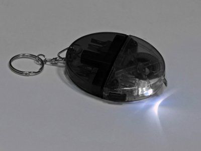 Брелок-рулетка с набором отверток и фонариком, серый