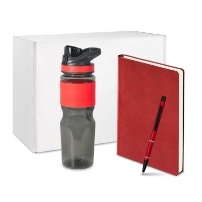 Подарочный набор в малой универсальной коробке, красный (спортбутылка, ежедневник, ручка)