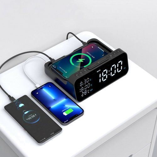 Зарядная станция с часами 6в1 10W Orion, черная