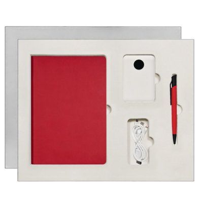 Подарочный набор Portobello/ Latte красно-белый (Ежедневник недат А5, Ручка, Power Bank)