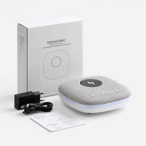 Bluetooth-колонка с беспроводной зарядкой и подсветкой Terrafonic, серая