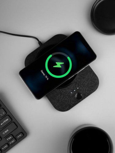 Кружка с подогревом и беспроводной зарядкой dualBase plus, черная