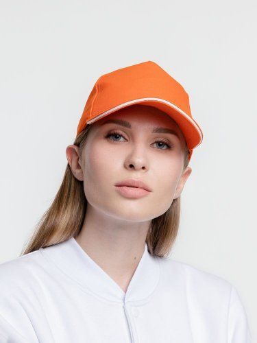 Бейсболка Classic, оранжевая с белым кантом