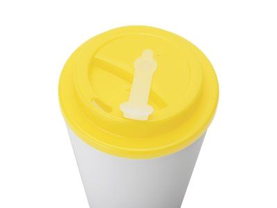 Пластиковый стакан Take away с двойными стенками и крышкой с силиконовым клапаном, 350 мл, белый/желтый