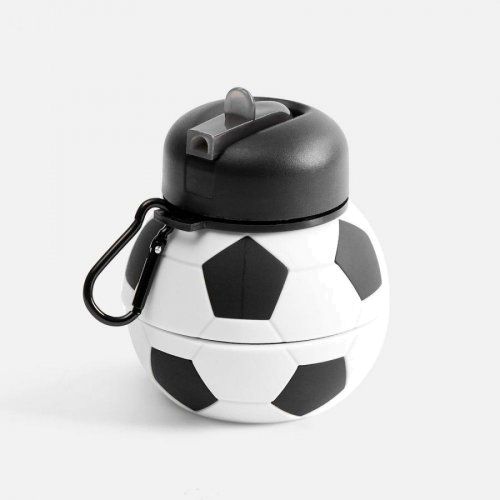 Складная бутылка для воды Football Flex, белая с черным