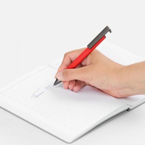 Ручка шариковая Standic Soft Touch с подставкой для телефона, красная