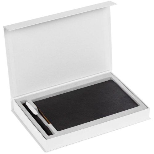 Коробка Silk с флокированным ложементом под ежедневник и ручку, ver. 2, белая