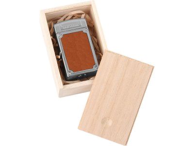 Зажигалка в деревянной коробке, серебристый/коричневый