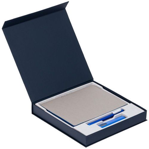 Коробка Memoria под ежедневник, аккумулятор и ручку, синяя