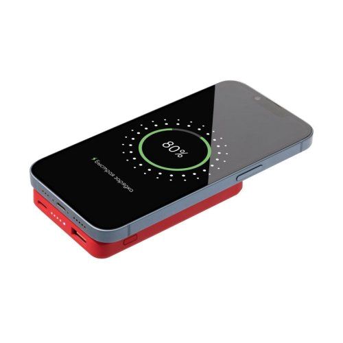 Внешний аккумулятор Ларго PD (Largo PD) 5000mAh с функцией беспроводной зарядки 15W, красный