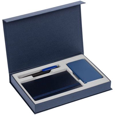 Коробка Silk с ложементом под ежедневник 10x16 см, аккумулятор и ручку, синяя