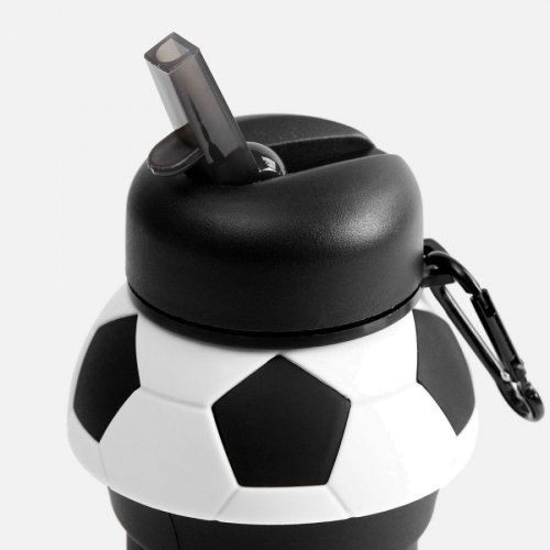 Складная бутылка для воды Football Flex, белая с черным