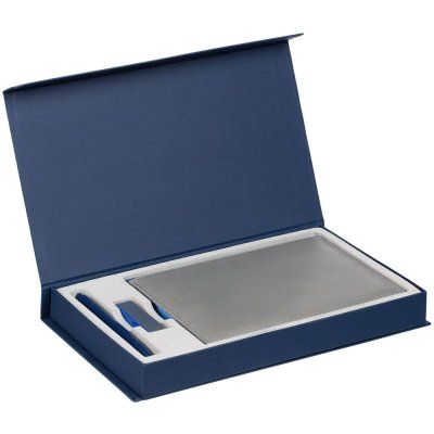 Коробка Horizon Magnet с ложементом под ежедневник, флешку и ручку, темно-синяя
