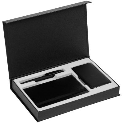 Коробка Silk с ложементом под ежедневник 10x16 см, аккумулятор и ручку, черная