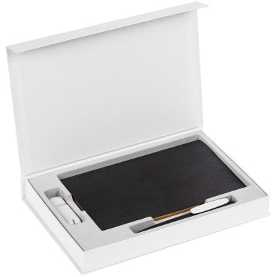 Коробка Silk с ложементом под ежедневник 13x21 см, флешку и ручку, белая