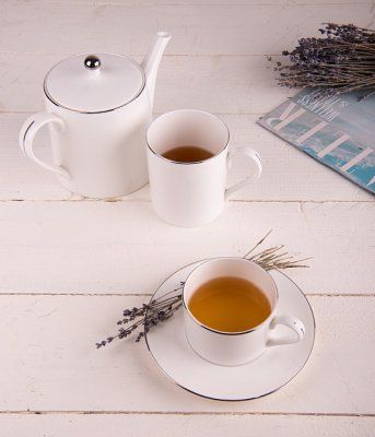 Набор PLATINUM: чайная пара и чайник, 200мл и 900мл, костяной фарфор